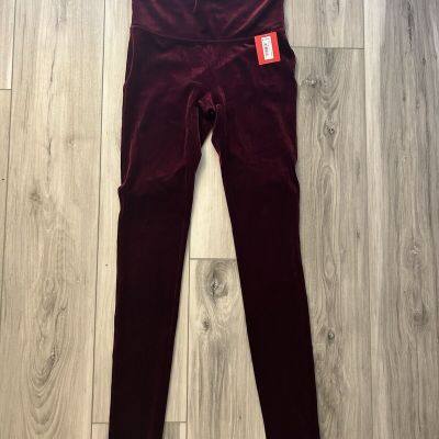 SPANX Shiny Velvet High Waisted LEGGINGS Rich Burgundy  Size Medium NWT